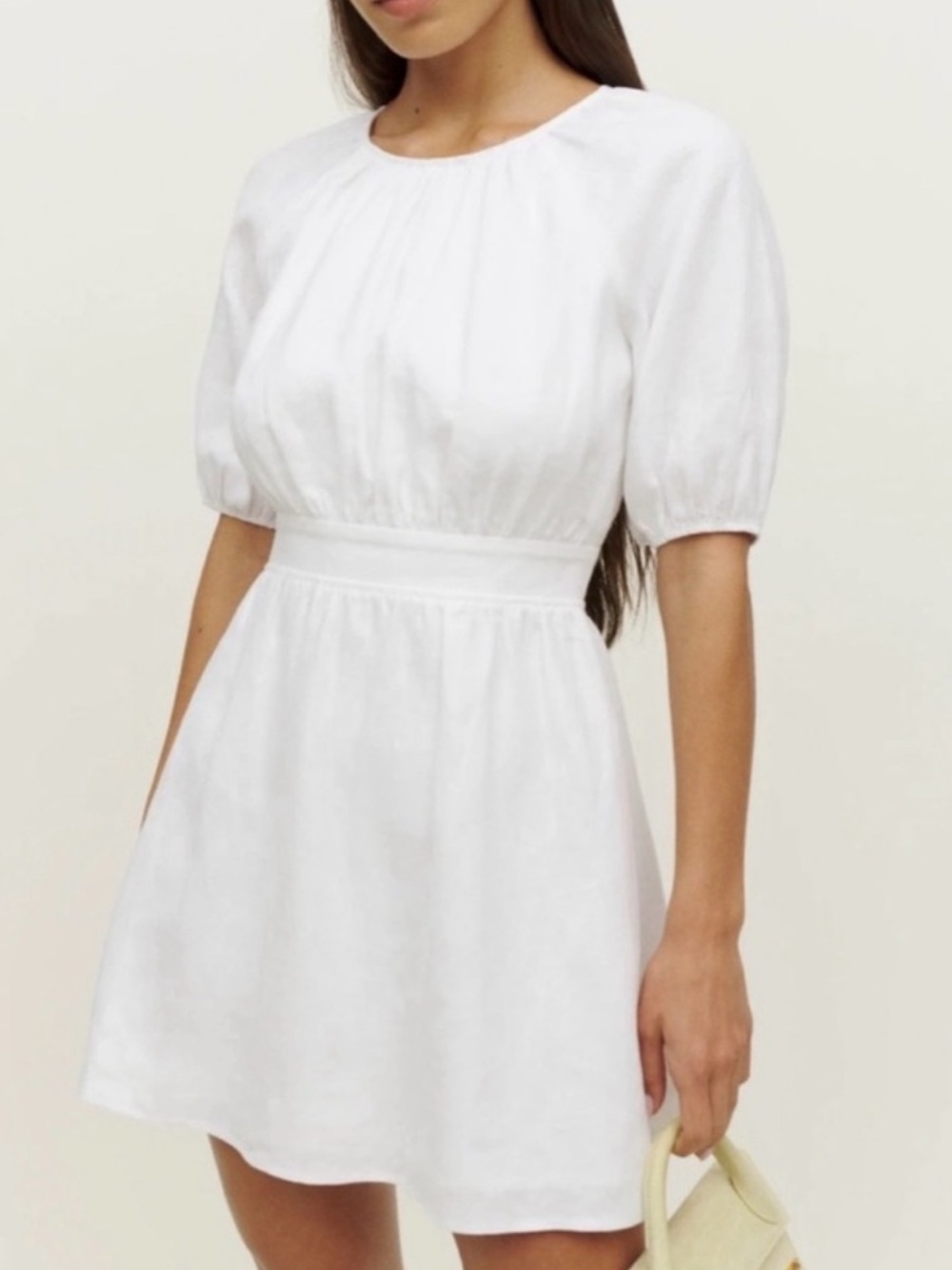 Reformation Irwin 100% Linen Open Back Short Sleeve White Mini Dress Size 10 NWT